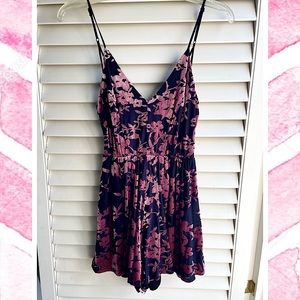 Velvet Black & Pink Floral Romper